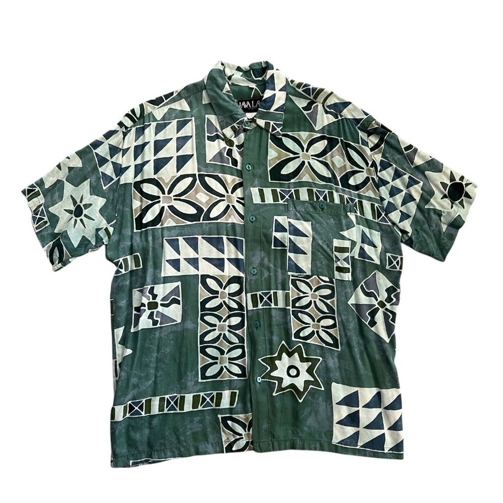 Vintage Java Lava Mens Hawaiian Camp Shirt Green‎ L Summer Resort Short Sleeve